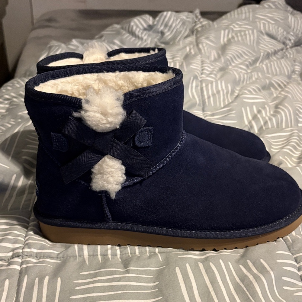 Koolaburra Navy Ankle Boots with Bow Accent